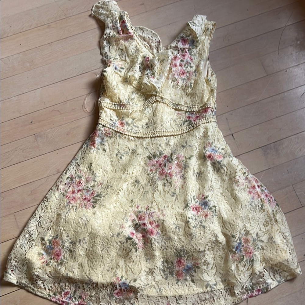 Floral Lace Brunch Dress with Pink Accents